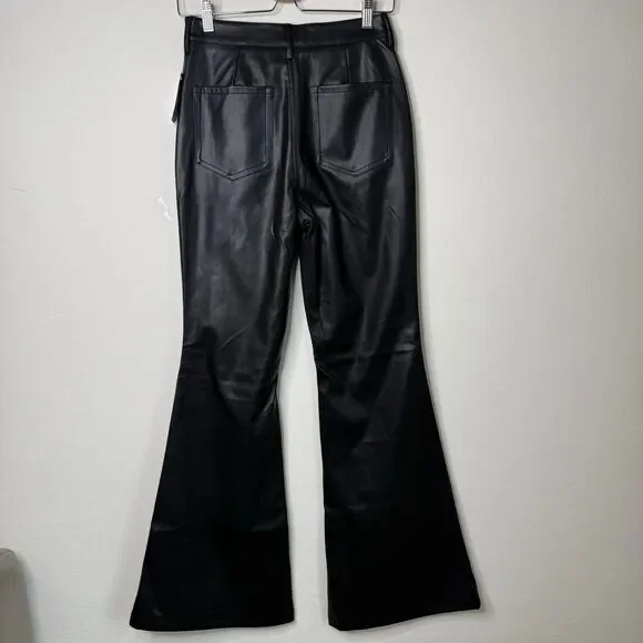 NWT Size 9 SO Black Faux Leather High Rise Flare Bell Bottom Pants Chic Goth 70s - Picture 8 of 16